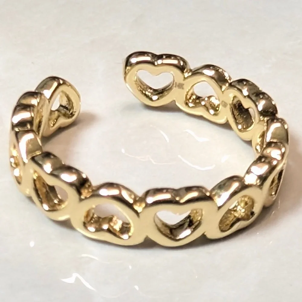 New 14K GP Gold PLated Heart Cutout Sz 3.75 Band Ring Open Finger Toe Love Gift